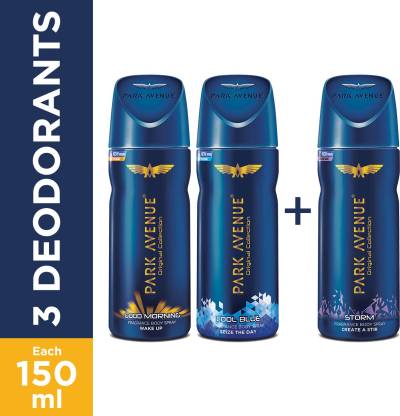 Park Avenue Good Morning , Cool Blue & Storm Deodorant Spray - For Men  (450 ml, Pack of 3)
